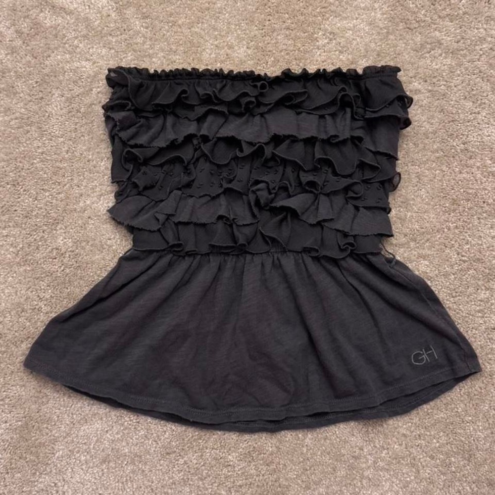Y2K Vintage Early 2000's Gilly Hicks Sydney Dark Grey ruffle Bandeau Top Size S